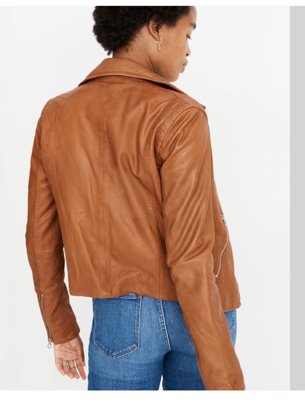 Madewell Cognac Washed Leather Motorcycle jacket- lambskin leather - Picture 11 of 12